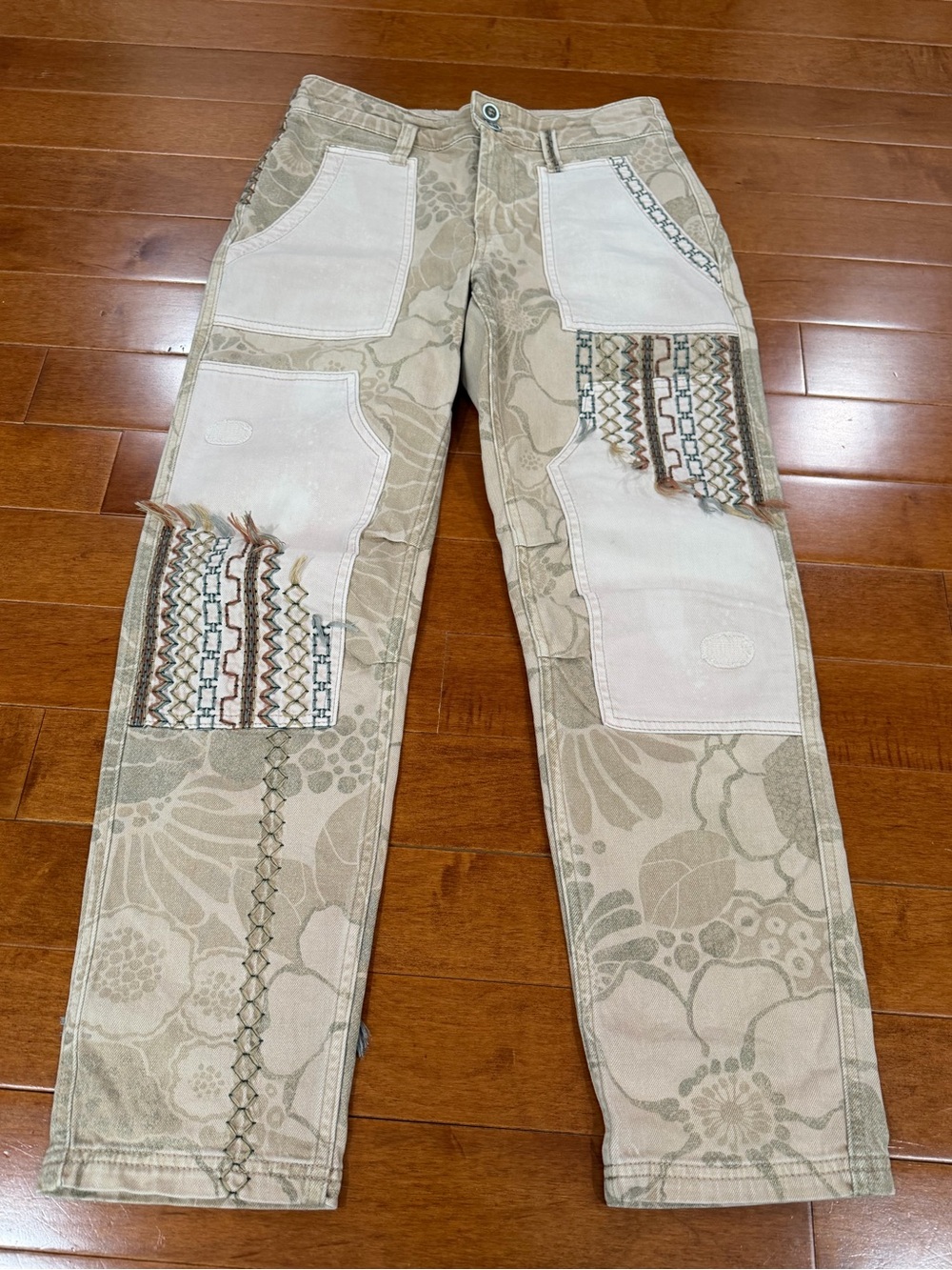 Pilcro Cotton Blend Embroidered The Camp Wanderer Patchwork Pants Sz. 27 - Picture 3 of 7